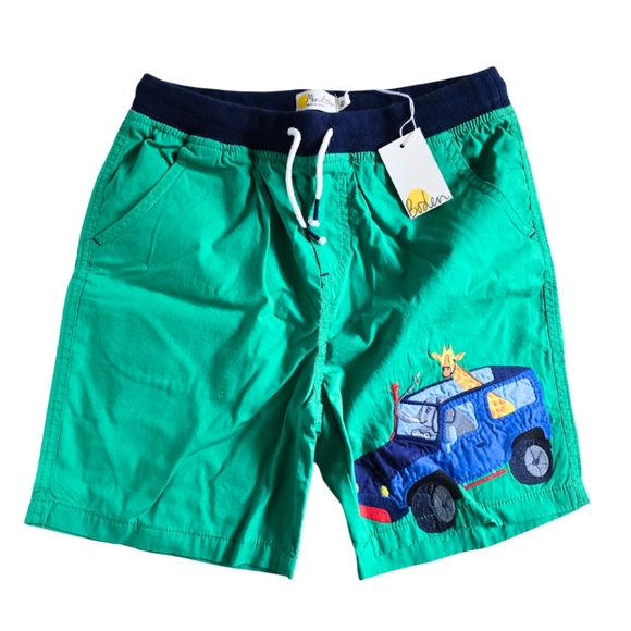 MINI BODEN Driving Giraffe And Elephant Embroidered Elastic Waist Shorts 12Y NWT - Picture 1 of 5